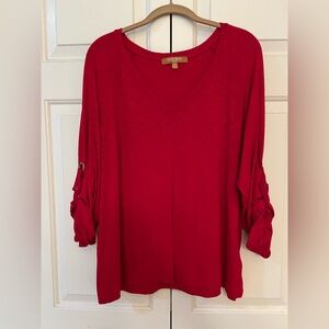 Ellen Tracy Woman Red V-Neck Blouse with Gold accents Size 2X